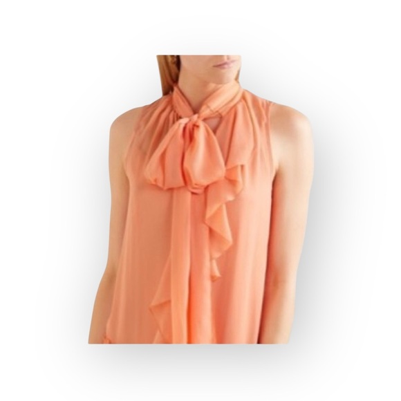See by Chloe ༻ Pussy Bow Silk Crepe Crepon Sleeveless Top ༻Coral Pink Orange ༻ 6 - Picture 2 of 16